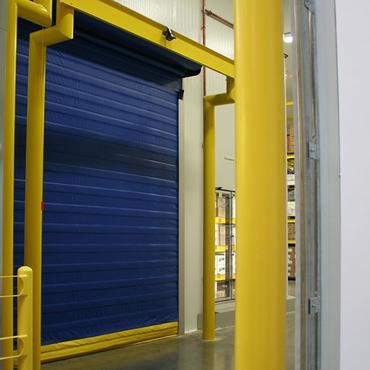 Profile view of cold storage roll up doors.